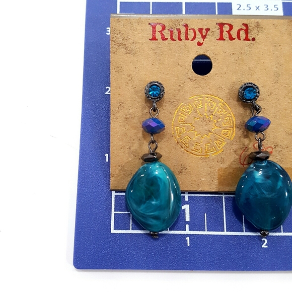 NWT Ruby Rd. Blue AB Beaded Dangle Earrings - Picture 2 of 3